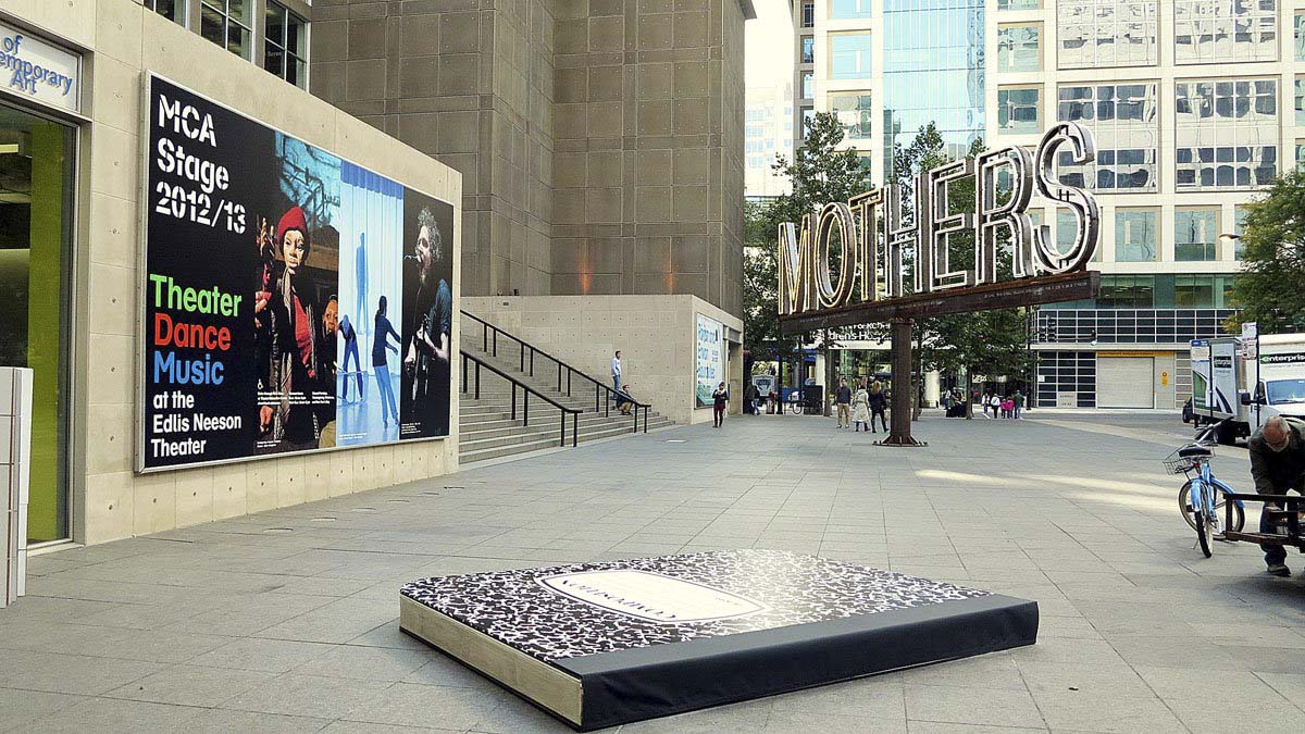 The giant sketchbook was installed in the MCA entrance