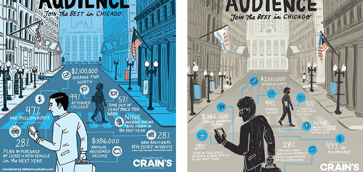 Crain's Chicago Business advertisement illustration by Ink Factory