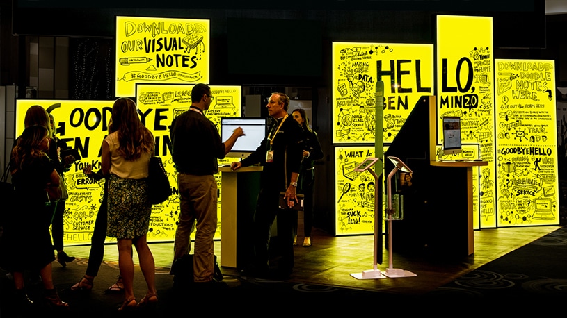 An illuminated trade show booth created by Ink Factory for Maestro Health