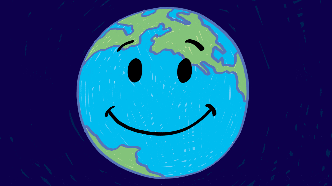Image of the earth spinning while surrounded by thoughts from visual note-takers.