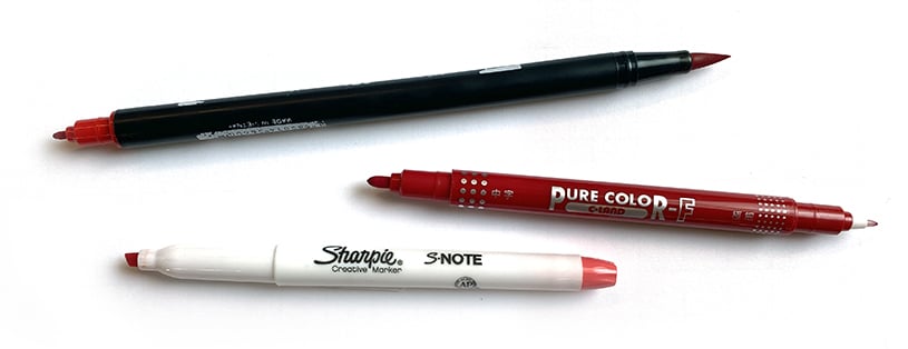 Three different color marker tools for sketchnoting